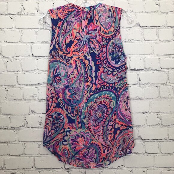 Lilly Pulitzer Sleeveless Stacey Top Size S Blue Current Drop Me A Lime - Picture 3 of 7
